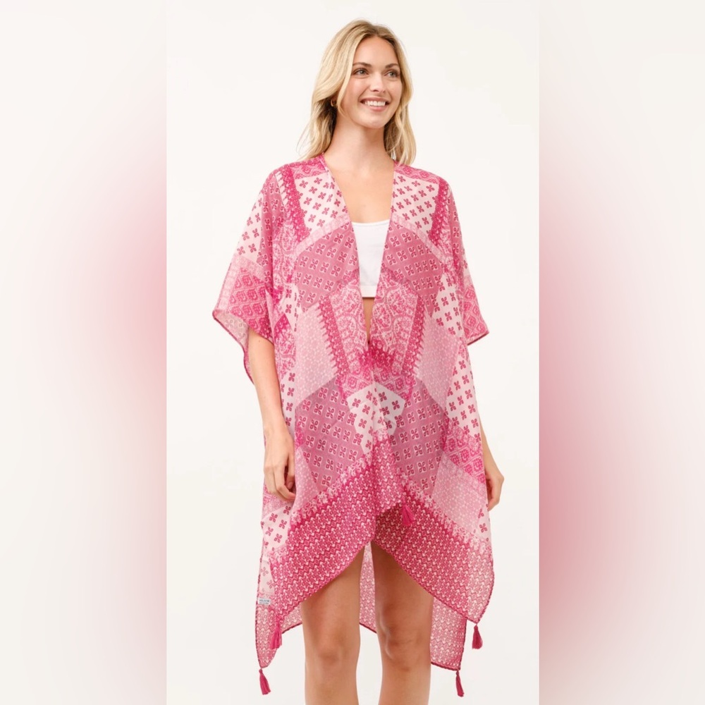 Ran Pink Patchwork Kimono Cover-Up